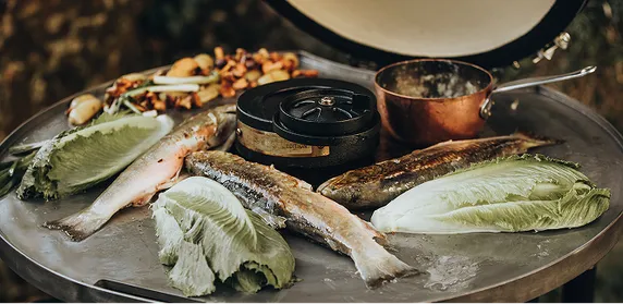 Monolith outdoor kitchen on a modern terrace with garden